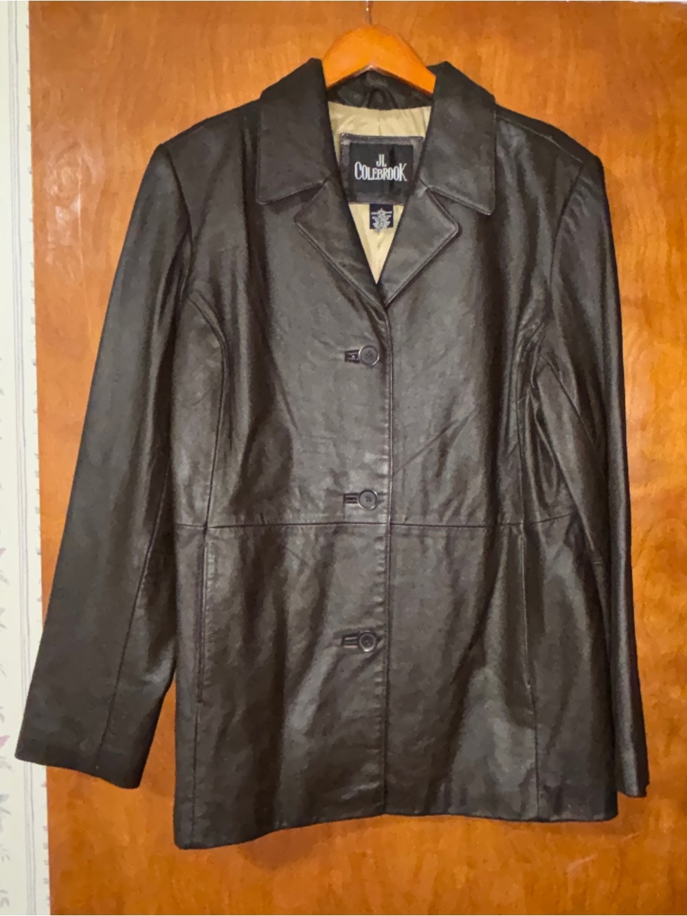Women’s Vintage Brown Leather Button-Front Blazer Size Large